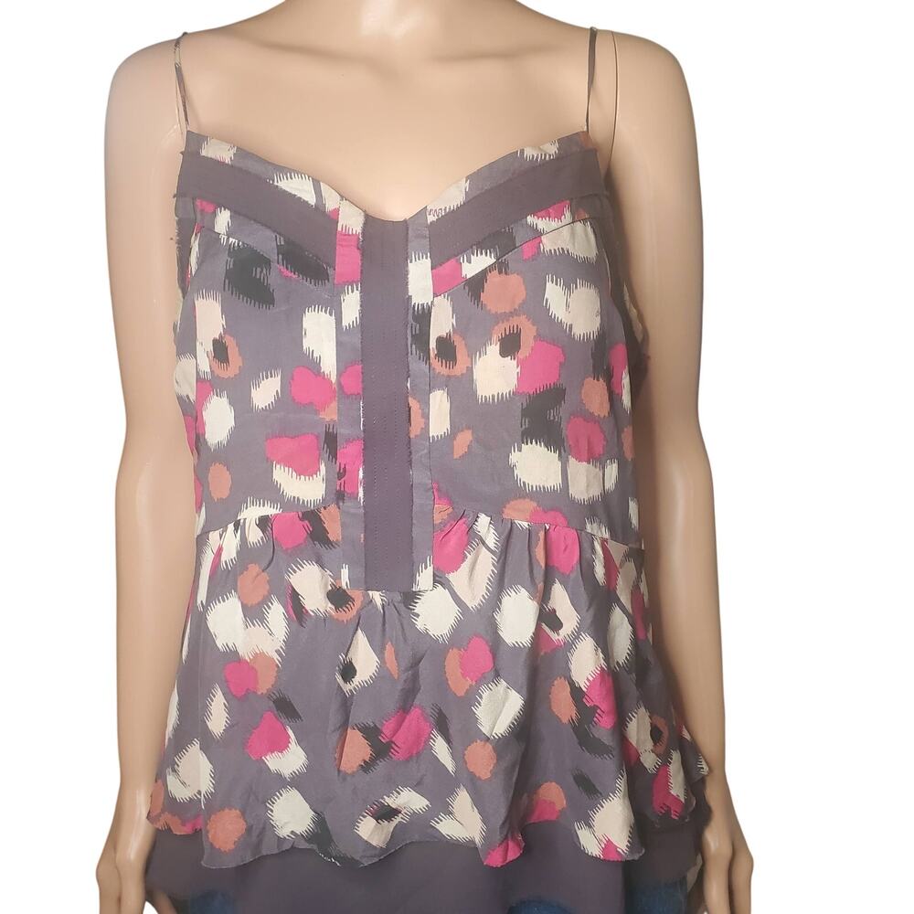 Ecote (Urban O) Silk Tank Cami L(fits S/M) Boho Peplum Y2K Indie Abstract Ikat